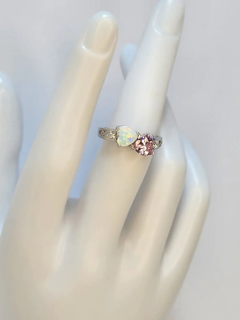 Blue Opal & Tanzanite CZ Heart Ring – .925 Sterling Silver – Size 7 R-9